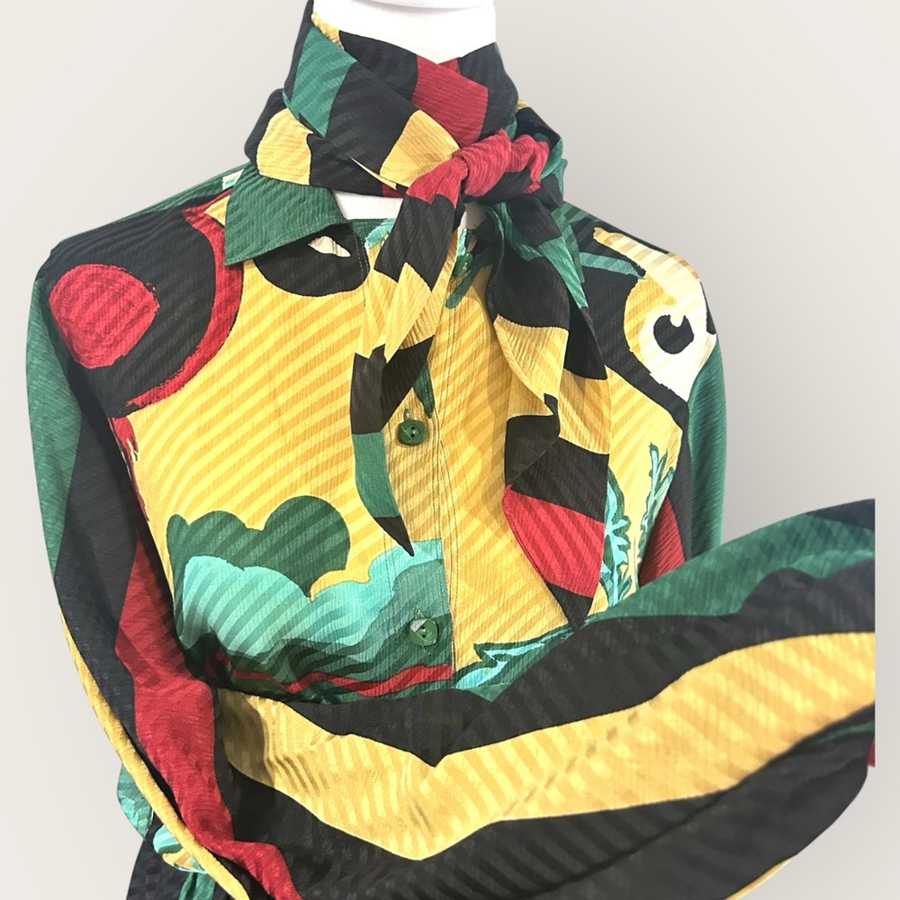 Michaele Vollbracht Late 70s Early 80s Silk Set Blouse‎ M Skirt 10 Scarf Vintage - Picture 5 of 16